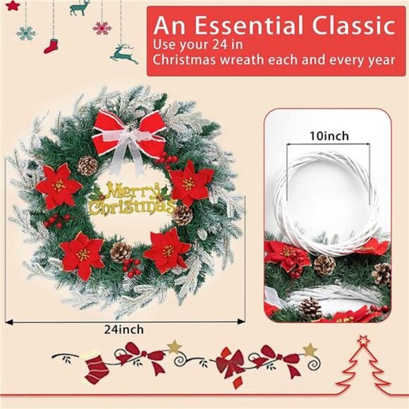 24In Christmas Weatherproof, with Red Bows Artificial Holly Leaves Wreath - Picture 4 of 6